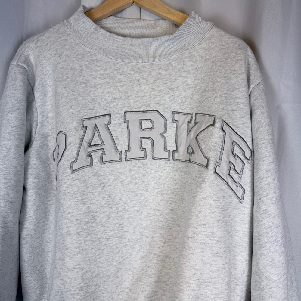 Parke Womens Heather Grey Logo Applique Mock Neck Sweatshirt S/M
